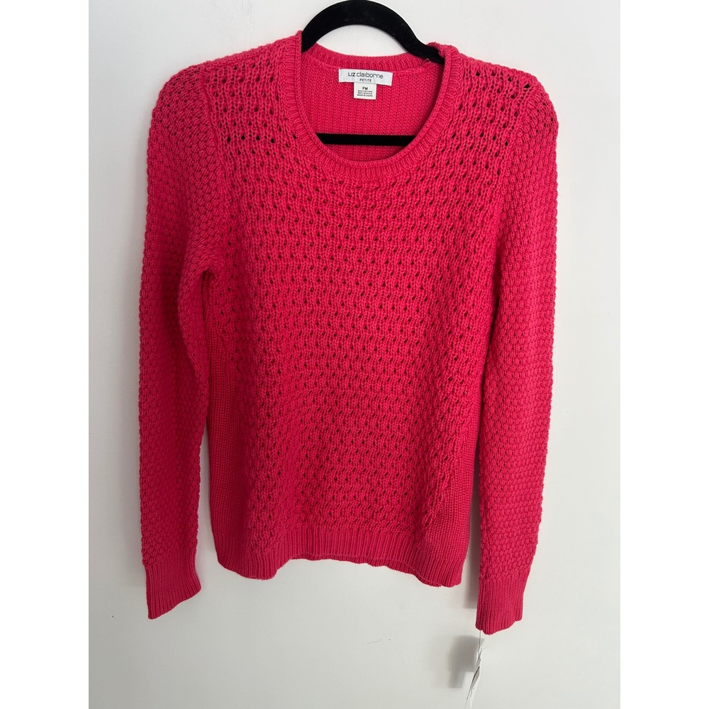 Liz Claiborne Petite NWT Pink Pointelle Knit Crew Neck Sweater New Size PM